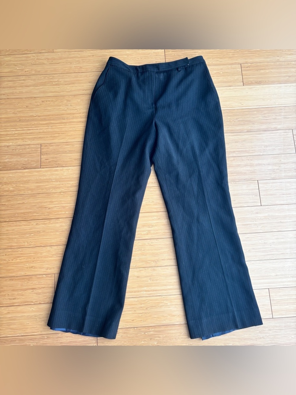 Vintage 90s black mid rise pinstripe bootcut trousers